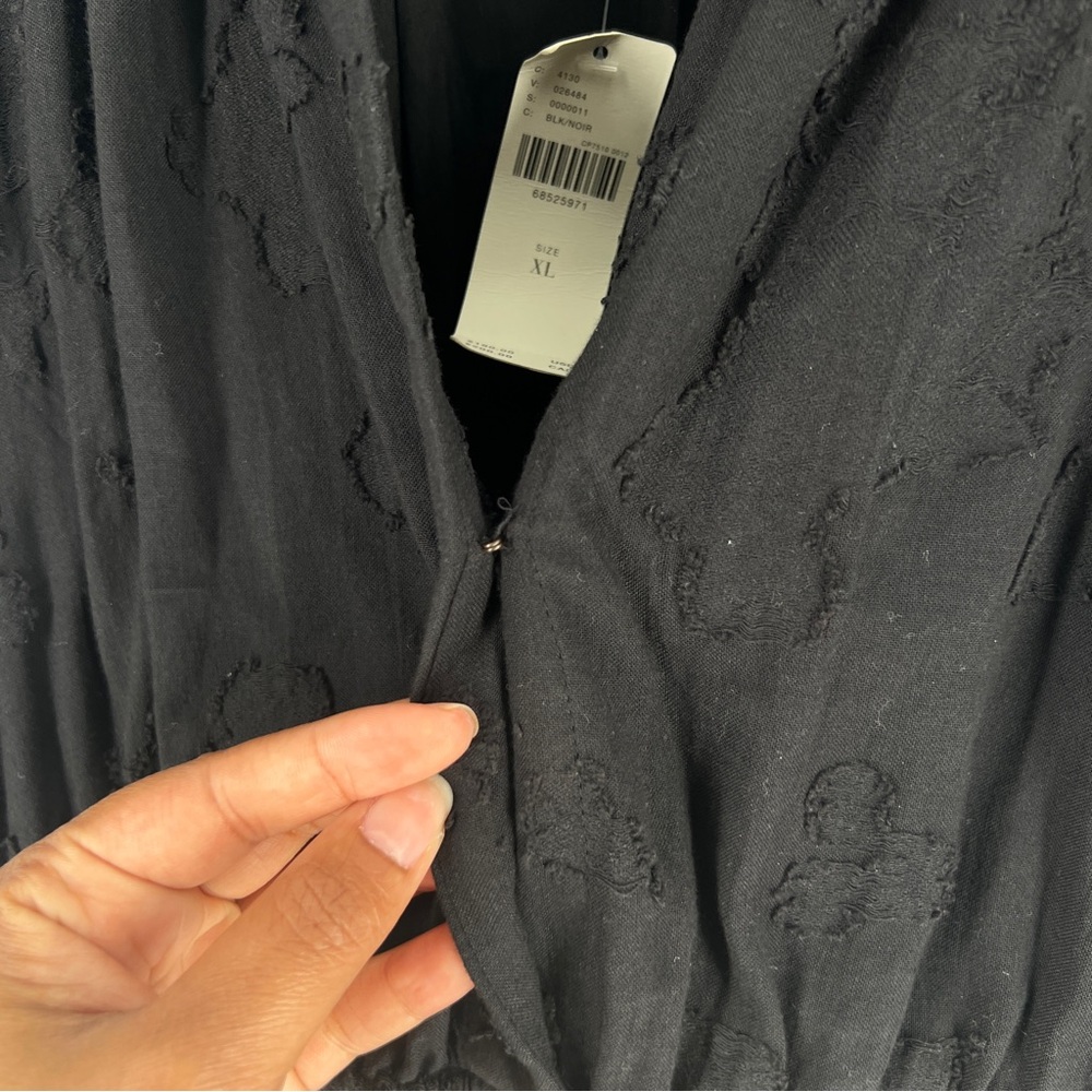 Anthropologie The Somerset Textured Black Mini Dress Cotton Peasant Tiered NWT - Picture 7 of 14